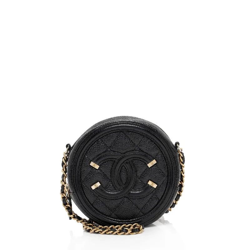 Chanel Caviar Leather CC Filigree Round Clutch with Chain (SHF-lxEJd2)