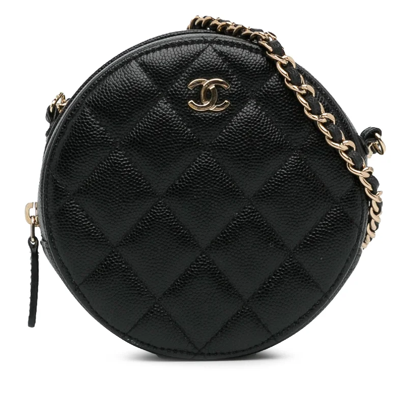 Chanel CC Quilted Caviar Round Clutch With Chain (SHG-QNFerj)