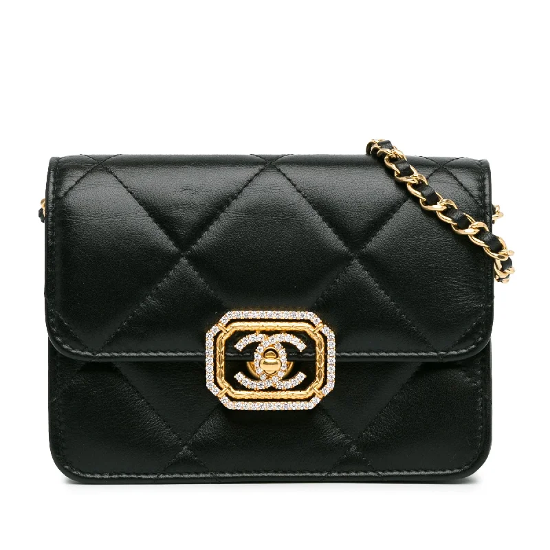 Chanel Quilted Calfskin Strass Clutch With Chain Flap (SHG-NLlIcy)