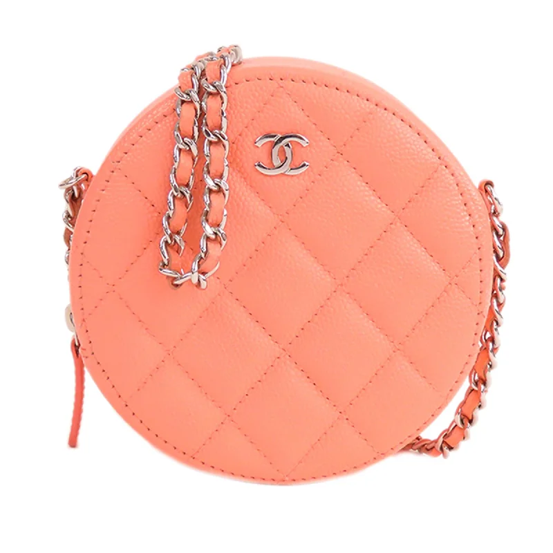 Chanel Quilted Caviar Round Clutch With Chain (SHG-gLWhRd)