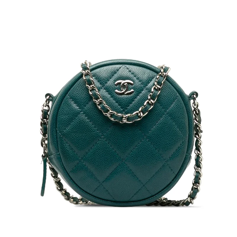 Chanel Quilted Caviar Round Clutch With Chain (SHG-mbgcsF)