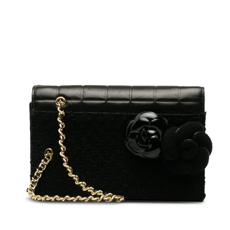 Chanel Tweed Chocolate Bar Camellia Clutch (SHG-6UFZfw)