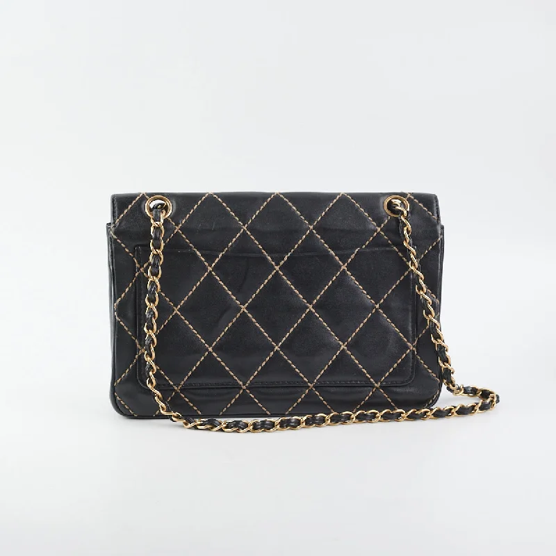 Chanel Wild Stitch Classic Flap Shoulder Bag Black