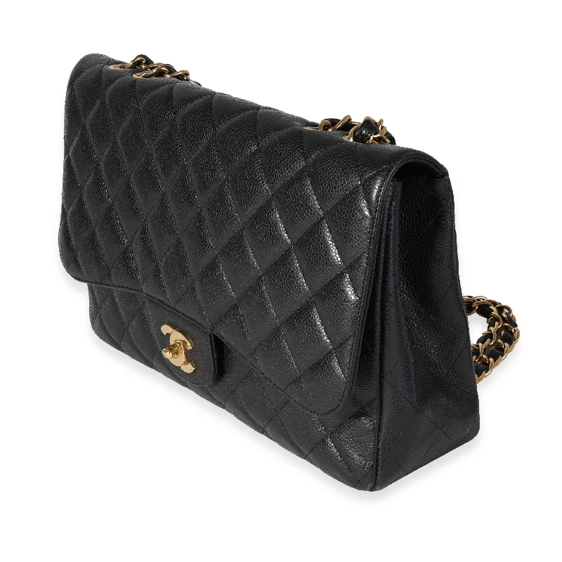 Chanel Black Caviar Quilted Jumbo Classic Single Flap Bag