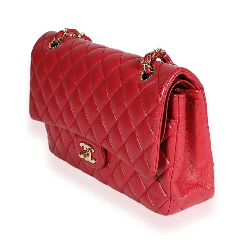 Chanel Red Quilted Lambskin Medium Classic Double Flap Bag