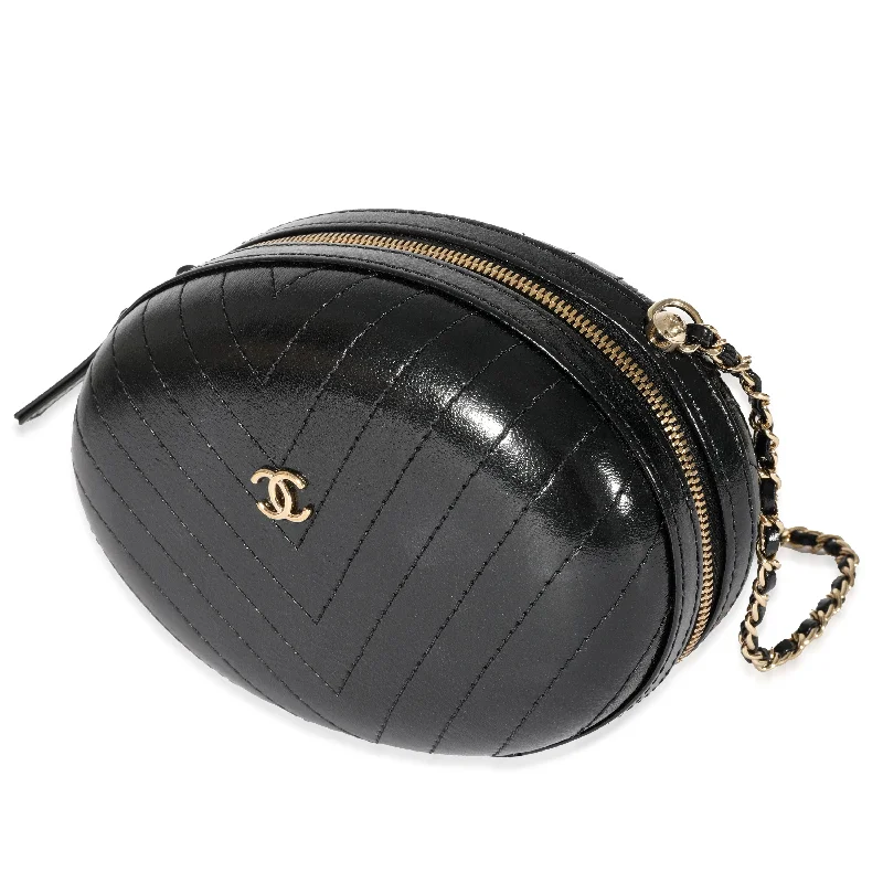 Chanel Black Leather CC Chevron Clutch