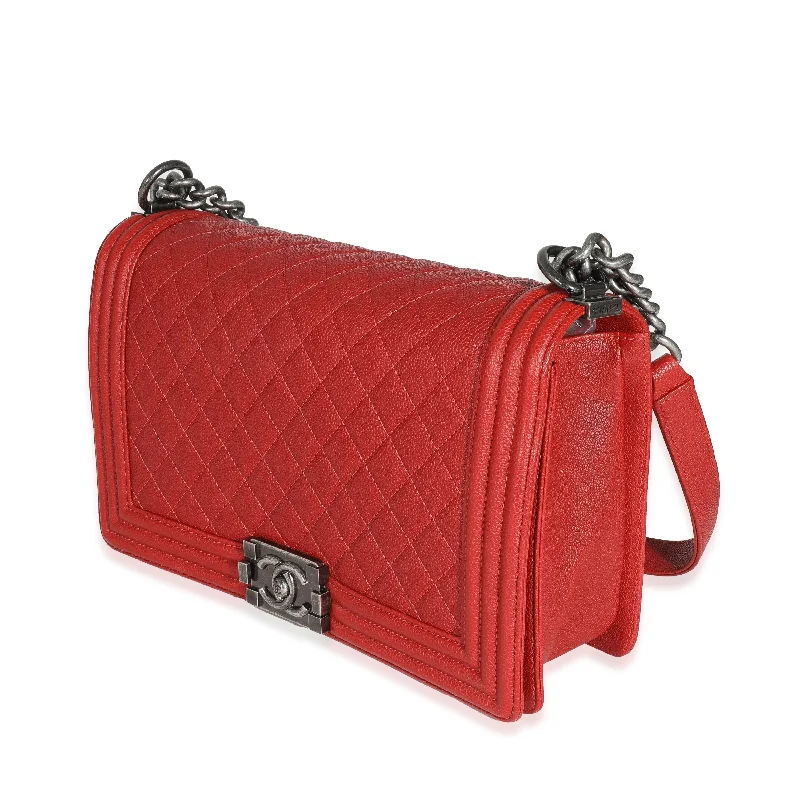 Chanel 16A Red Quilted Caviar New Medium Boy Bag