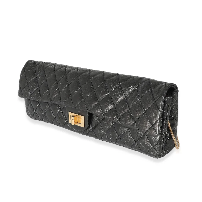 Chanel Black Quilted Glazed Calfskin East West 2.55 Reissue Clutch