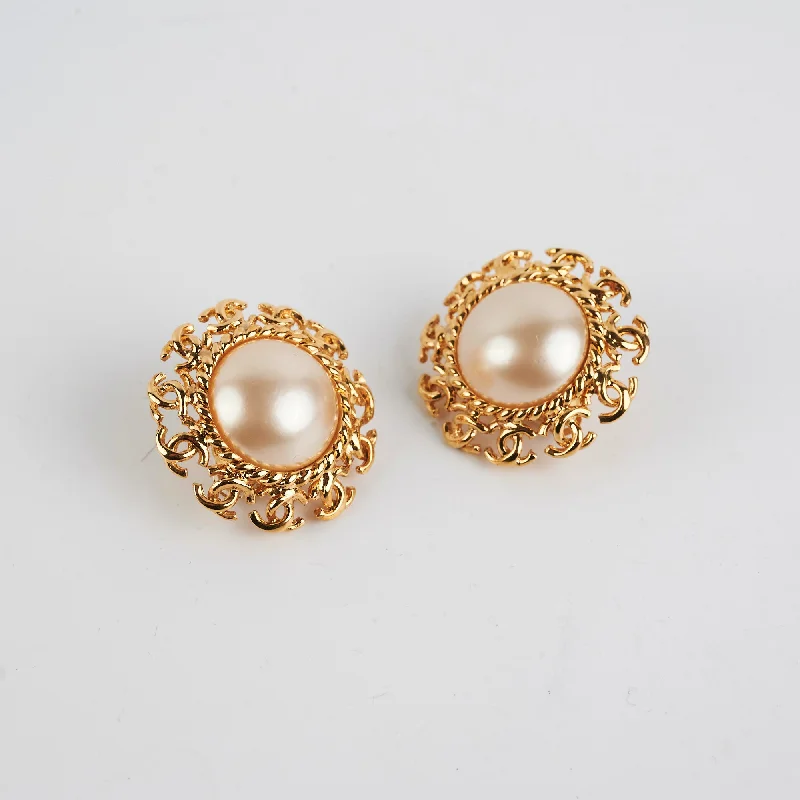 Chanel Clip On Gold Peal Large Earrings Costume Jewellery