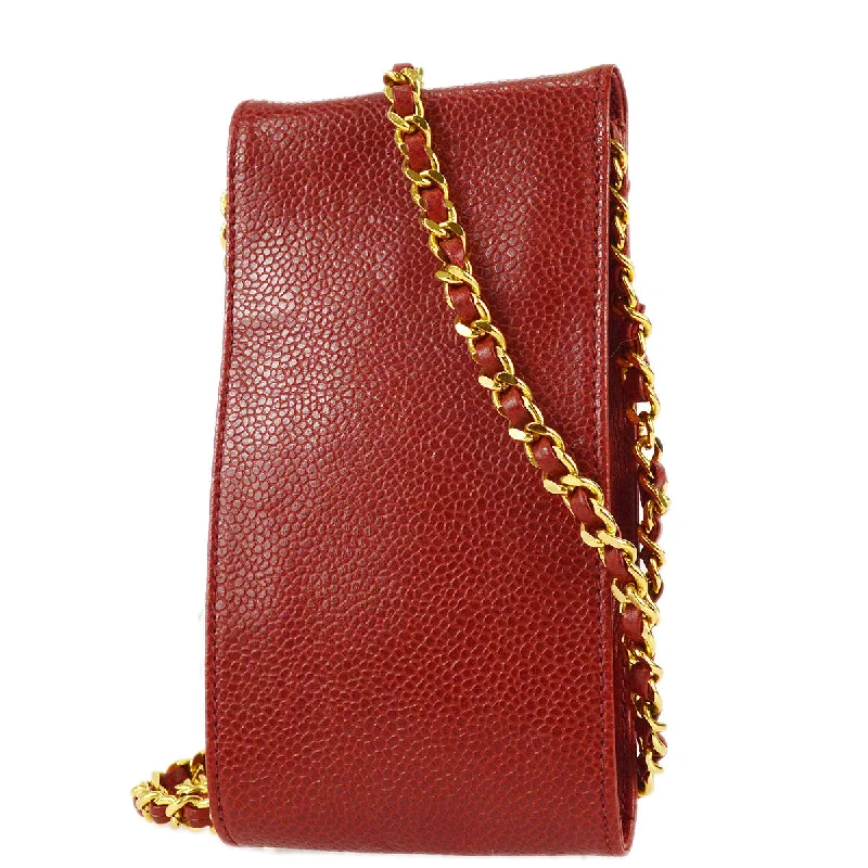 Chanel Shoulder Bag Pochette Red Caviar