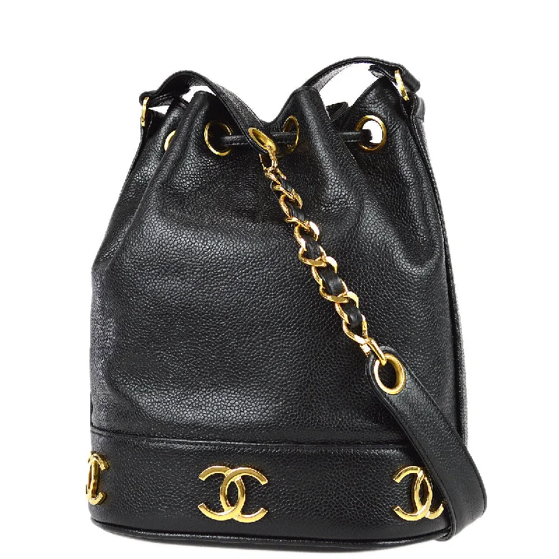 Chanel Triple CC Bucket Shoulder Bag Black Caviar