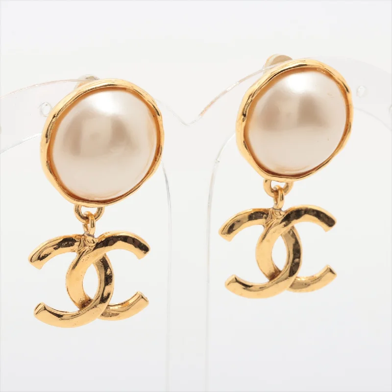 Chanel Pearl Drop CC Logo Gold Clip On Earrings Costume Jewellery