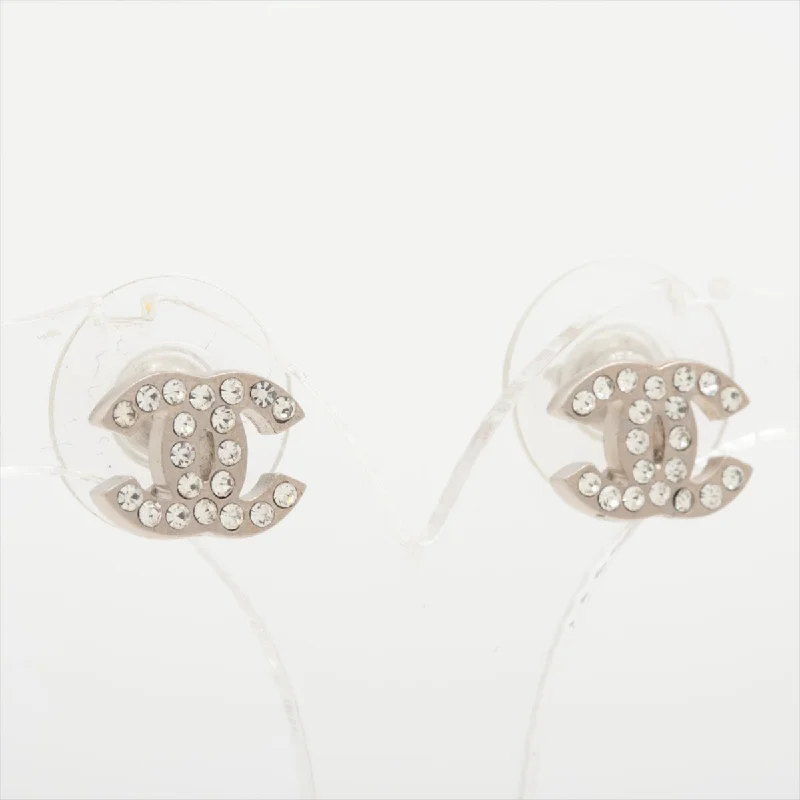 Chanel Coco Logo Rhinestone Silver Stud Earrings Costume Jewellery