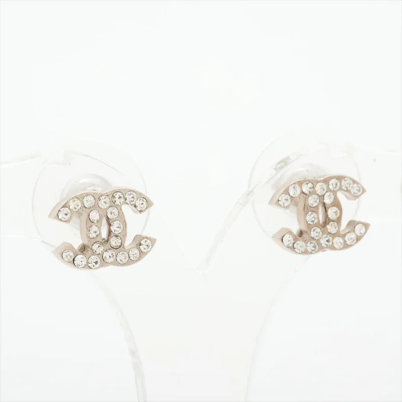 Chanel Coco Logo Rhinestone Silver Stud Earrings Costume Jewellery