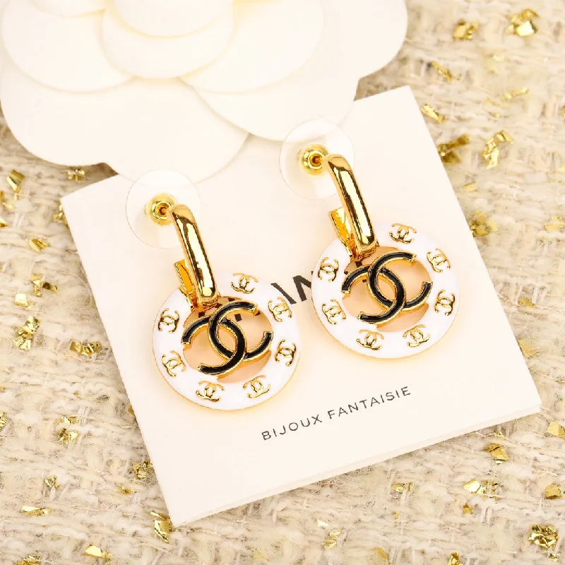 Chanel 24P Black and White Double C Gold Earrings EHA207