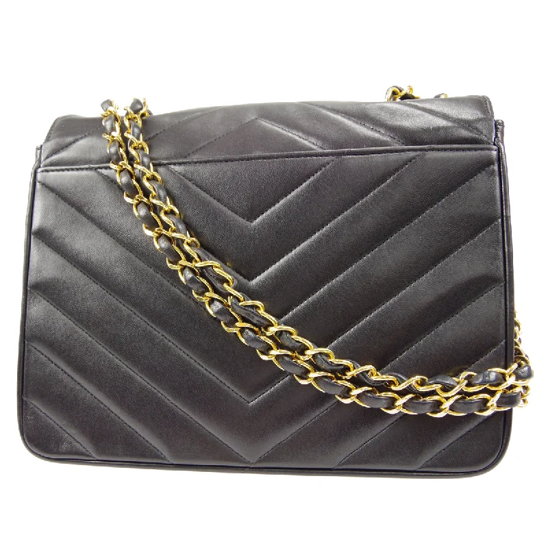 CHANEL V Stitch Mademoiselle Double Chain Shoulder Bag Lambskin