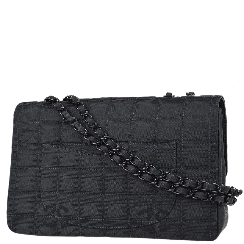 Chanel Travel Line Classic Flap Double Chain Shoulder Bag Black