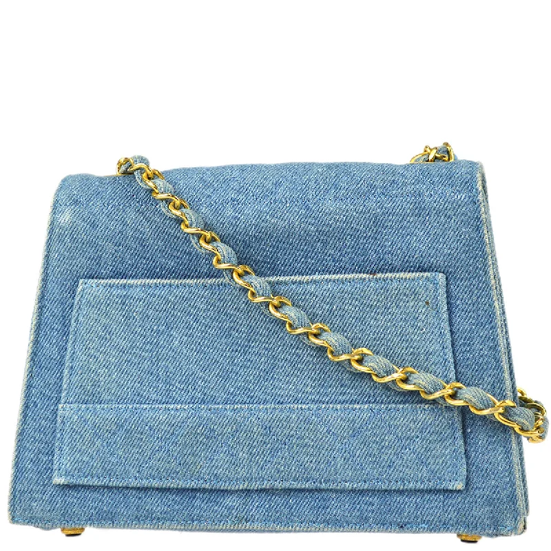 Chanel Straight Flap Chain Shoulder Bag Denim Blue