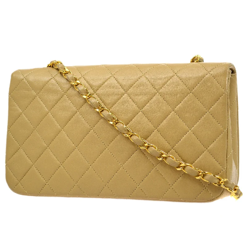 CHANEL Full Flap Single Chain Shoulder Bag Beige