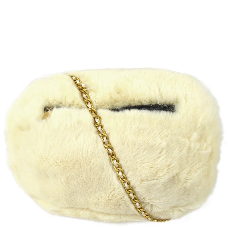 Chanel Hand Warmer Chain Shoulder Bag White Fur