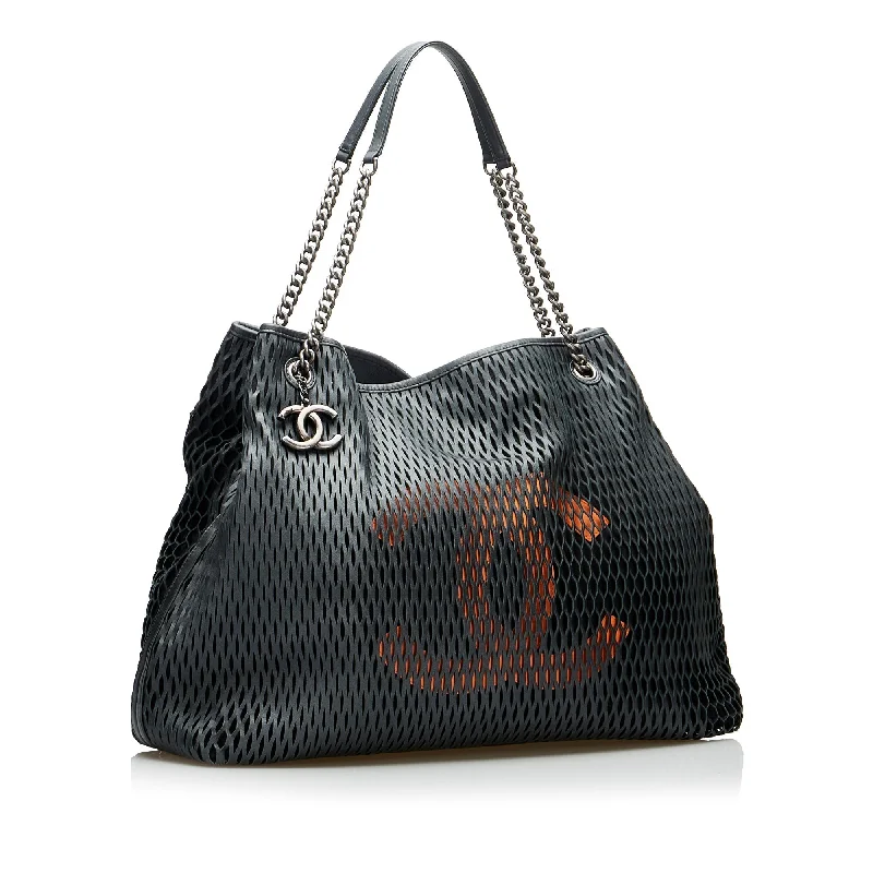 Black Chanel CC Perforated Leather Tote Bag