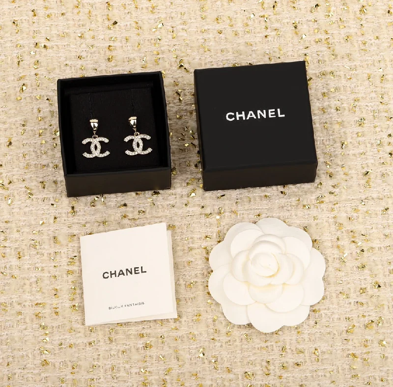 Chanel 24B Diamond studded Double C Earrings EHA277