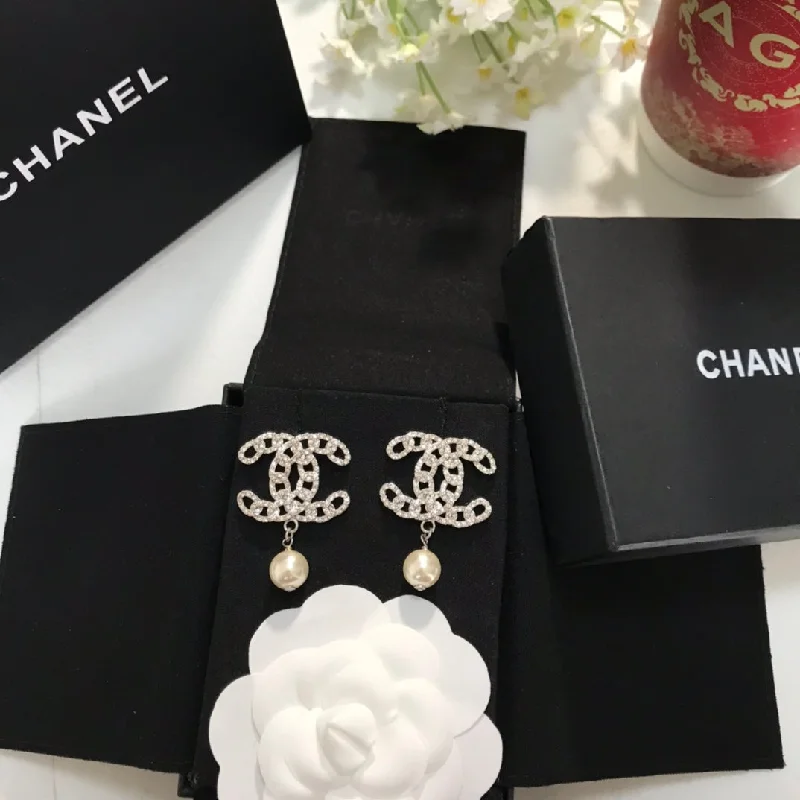 Chanel pure silver double C pendant pearl earrings EHA159