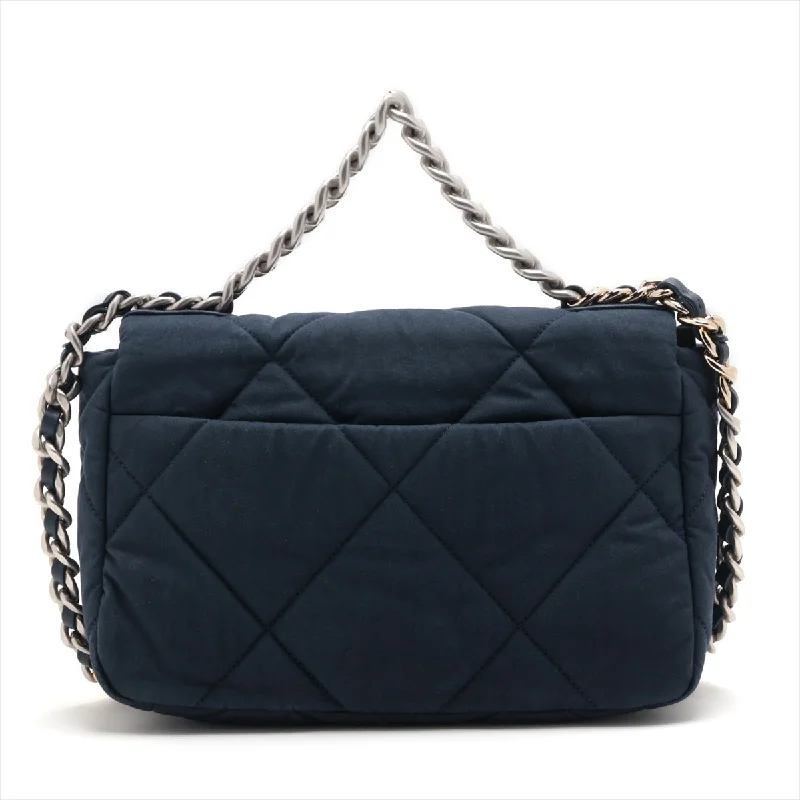 Chanel 19 Cotton 2WAY Shoulder Bag Navy G x Silver Gold AS1160 Navy