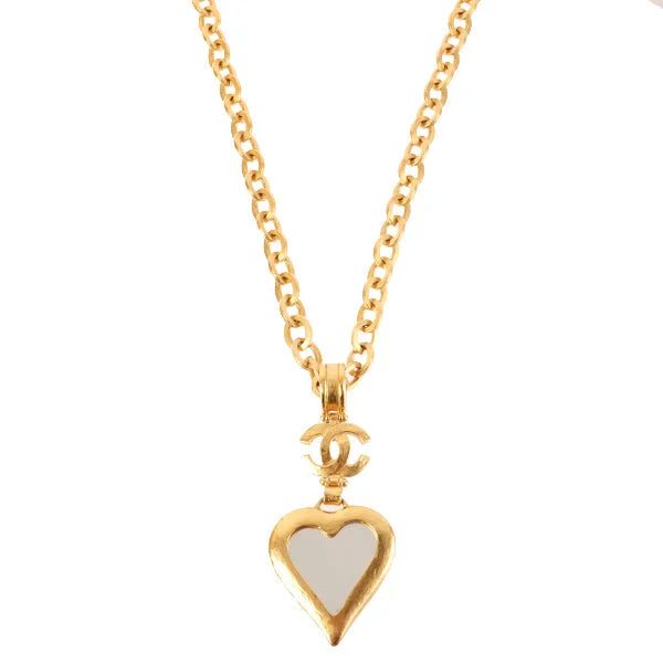 CHANEL 1995 Made Heart Mirror Design Cc Mark Necklace