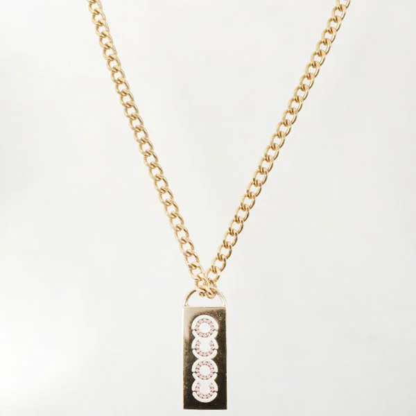 Chanel 2002 Made Rhinestone Cc Plate Chain Necklace Soft Pink