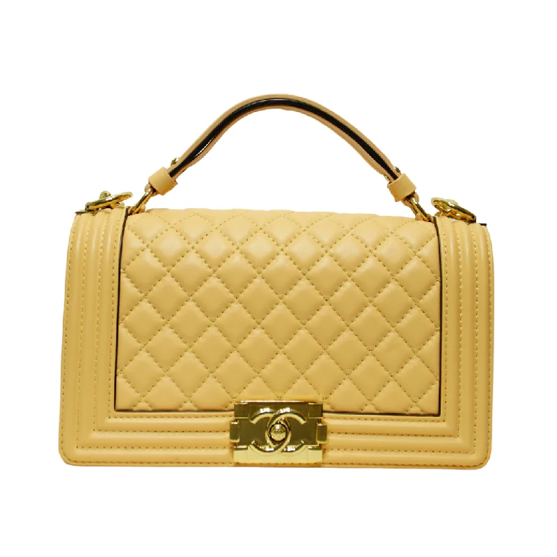 Chanel Beige Lambskin Small Boy Bag w/ Champagne Gold Hardware