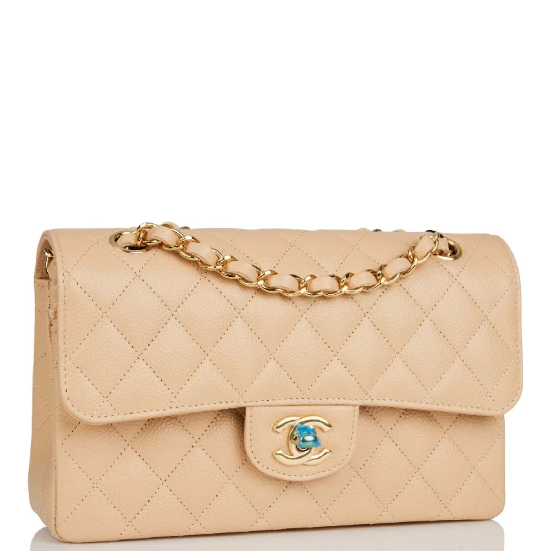 Chanel Small Classic Double Flap Bag Beige Caviar Gold Hardware