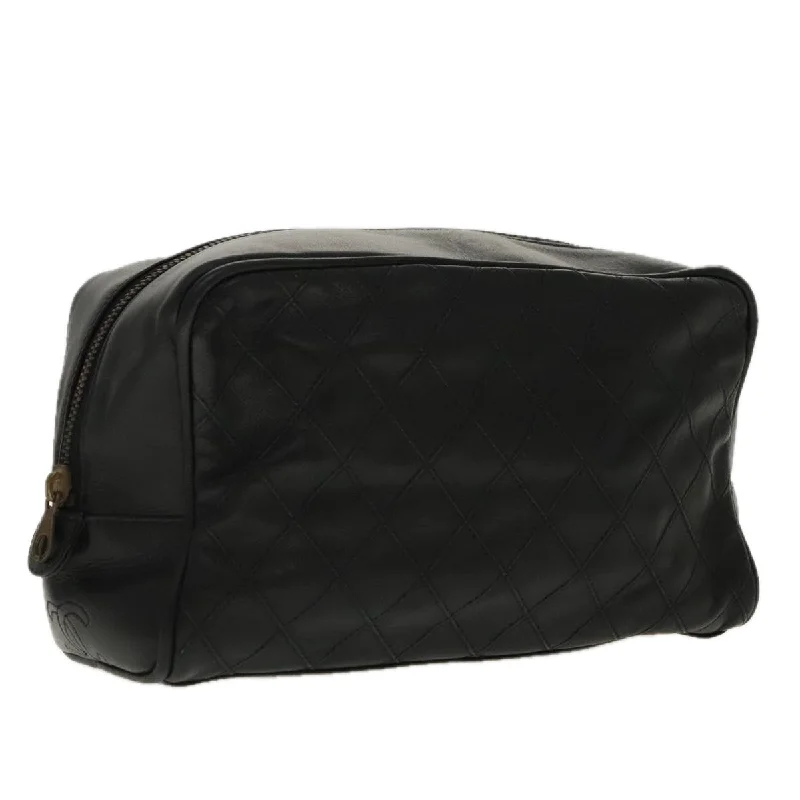 CHANEL Bicolore Clutch Bag Leather Black CC  95615