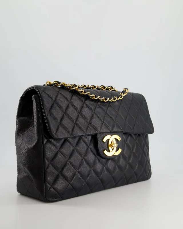 Chanel Navy Vintage Maxi Mademoiselle Single Flap Bag in Lambskin with 24K Gold Hardware