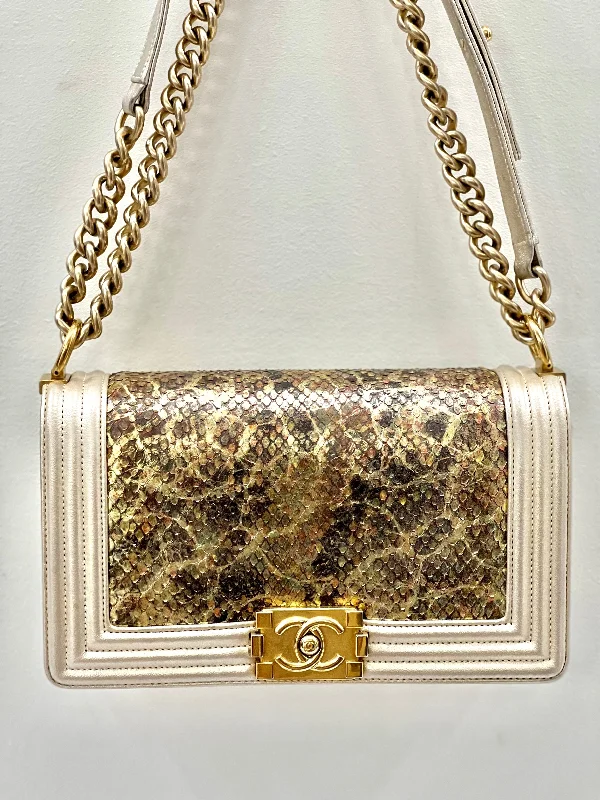 Chanel Boy Metallic Gold Python Flap Bag