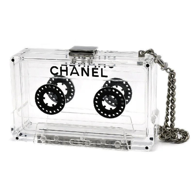 CHANEL * Cassette Tape Chain Clutch Party Bag Clear Plastic 96306