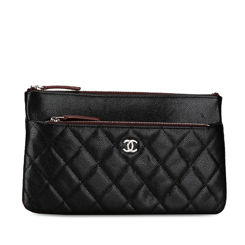 CHANEL Caviar Double Zip Cosmetic Case Clutch Bag