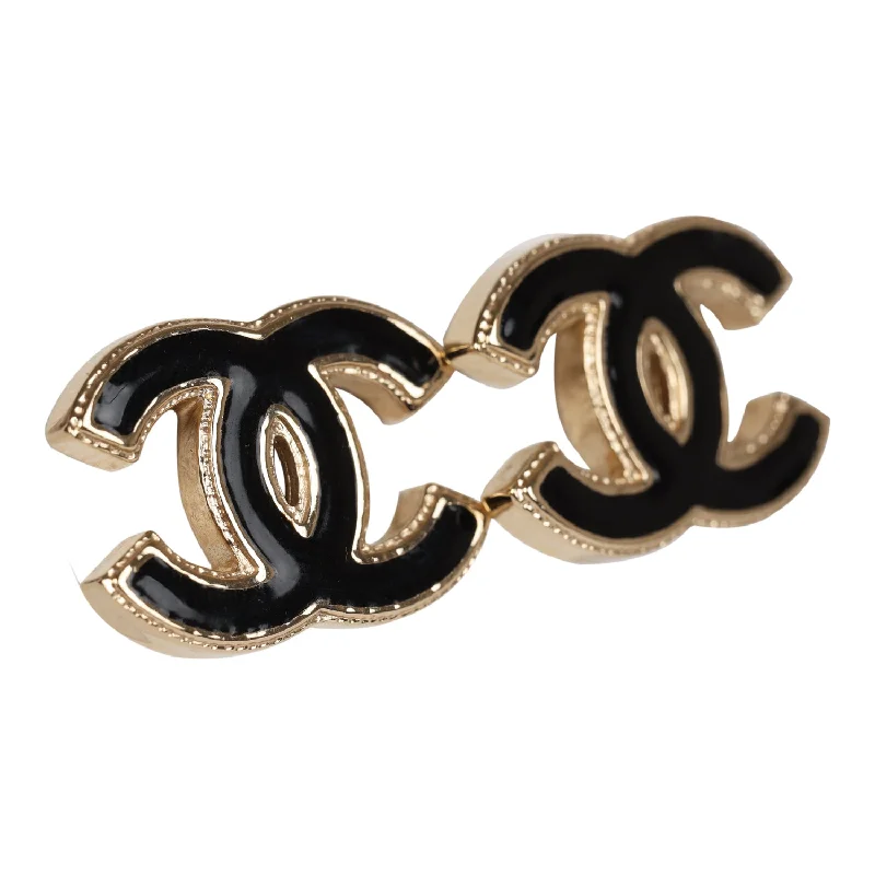 Chanel CC Stud Earrings Black Enamel and Gold Metal