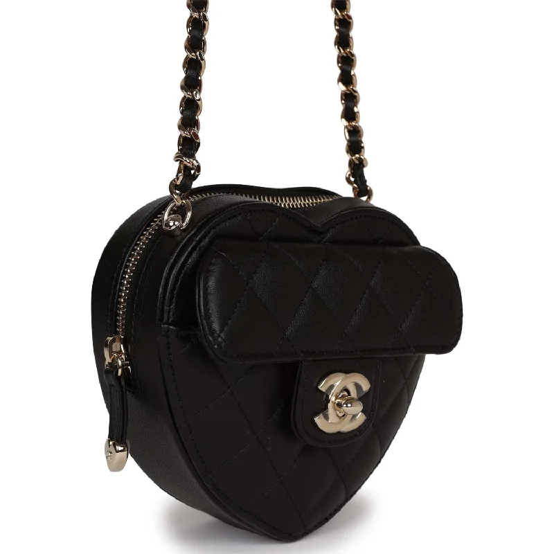 Chanel Chain Heart Clutch Black Lambskin Gold Hardware