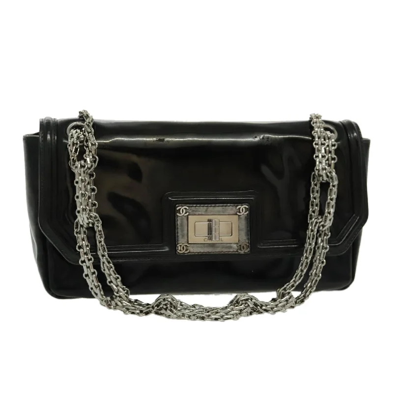 CHANEL Chain Shoulder Bag Patent leather Black Silver CC  bs19211