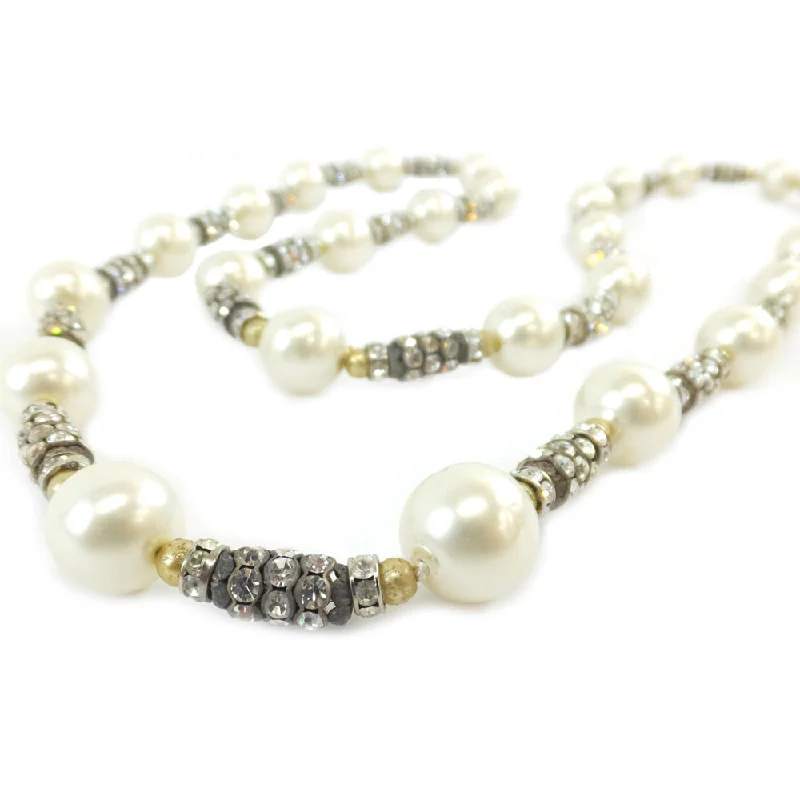 【Chanel】Chanel necklace 93cm  Pearl Rhinestone G Silver Gold   Accessories Small  Fake Quality Wood