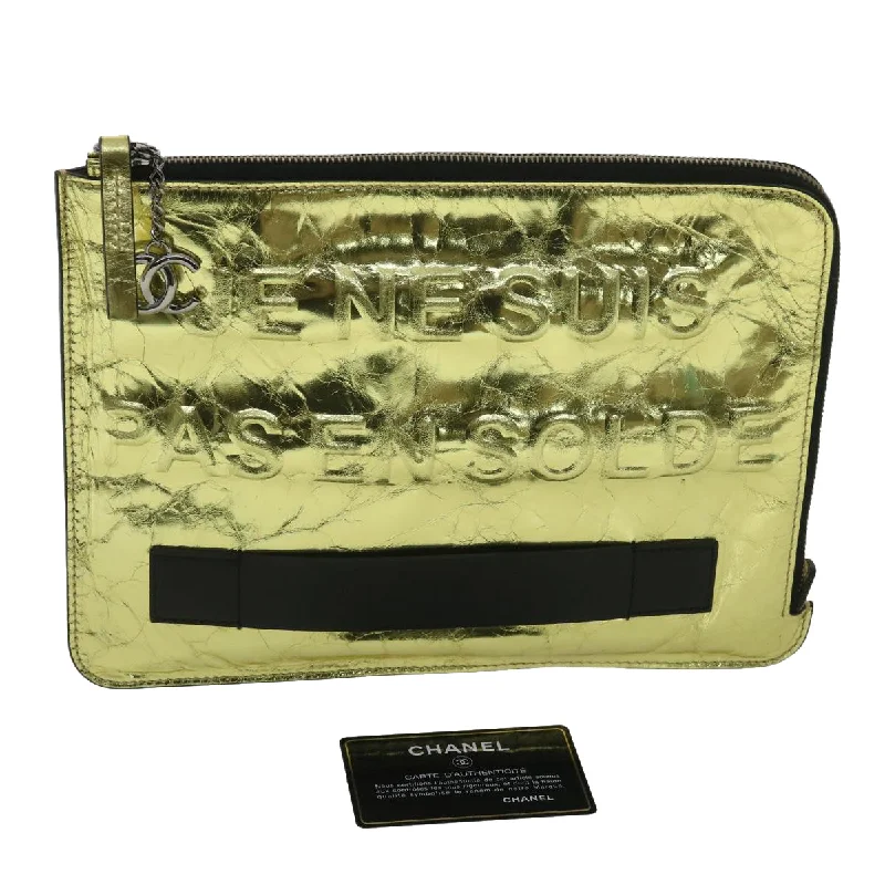 CHANEL Clutch Bag Metallic Leather Gold A82164 CC  38172