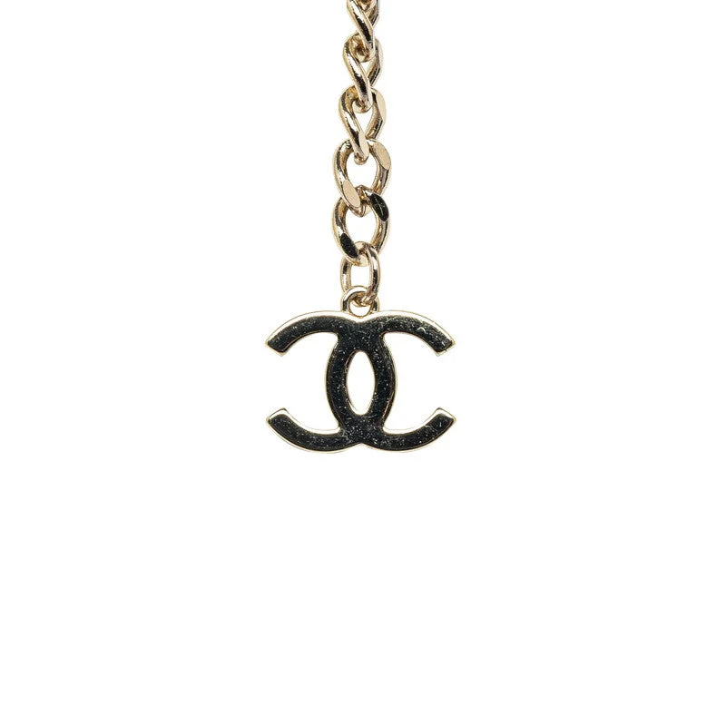 Chanel Coco Line Stone Card Chain Necklace G White    CHANEL