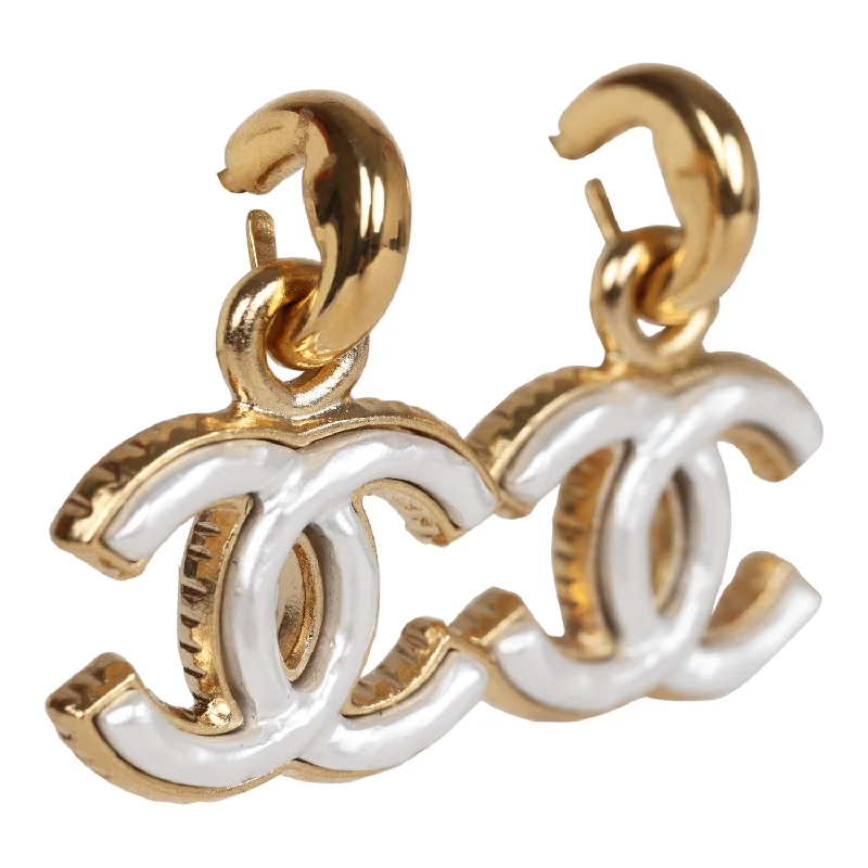 Chanel Dangle Pearl CC Earrings Faux Pearl & Gold Metal