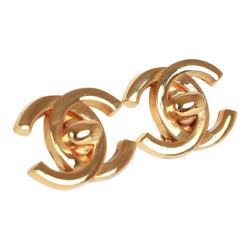 Chanel Vintage Gold Plated Classic Turnlock CC Earrings