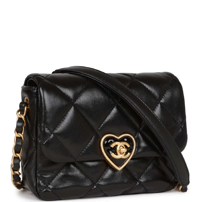 Chanel Heart Mini Flap Bag Black Lambskin Antique Gold Hardware