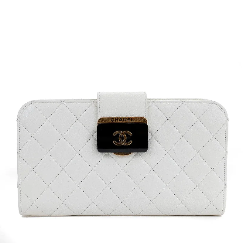 Chanel Ivory Lambskin Clutch w/ CC Enamel & Bronze Hardware