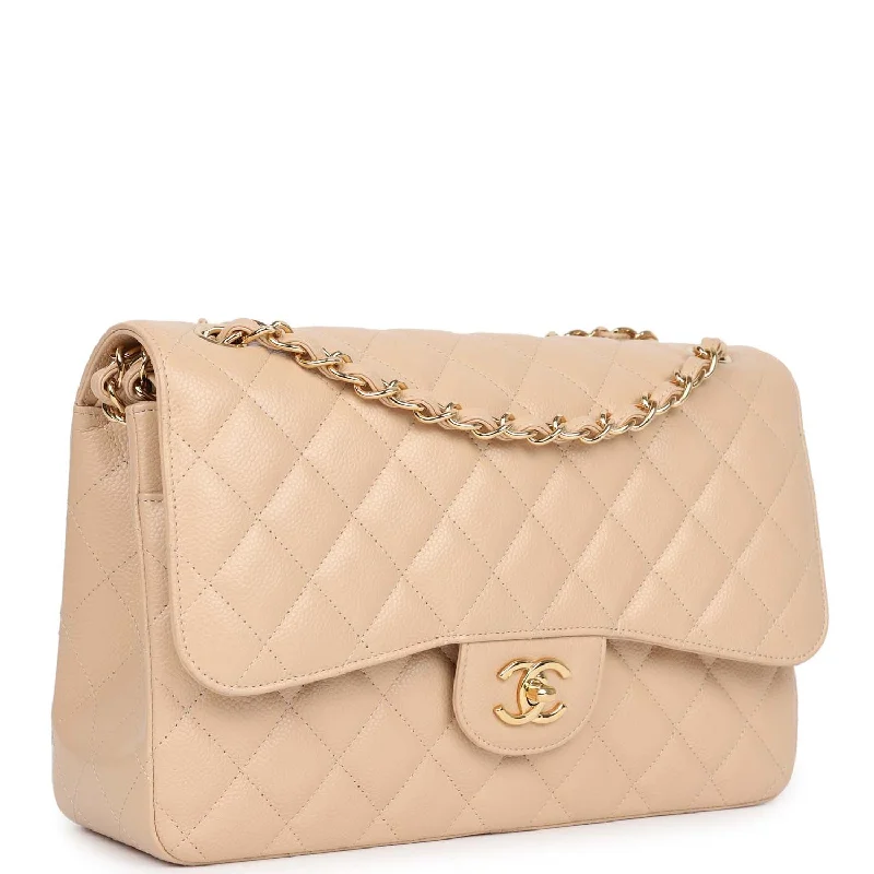 Chanel Jumbo Classic Double Flap Bag Light Beige Caviar Gold Hardware