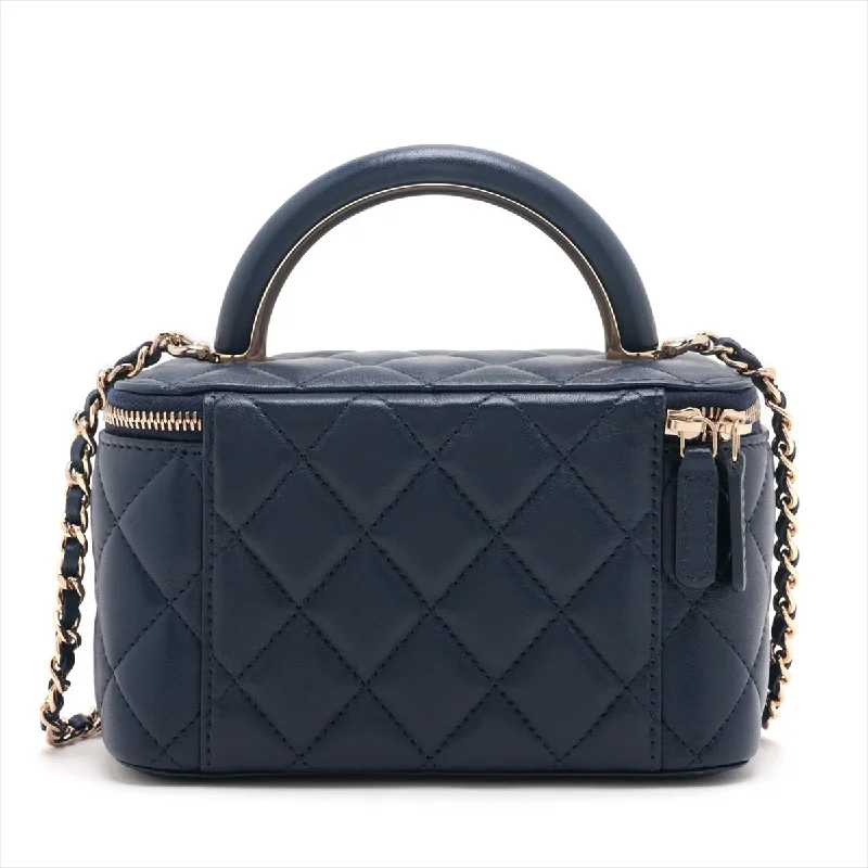 Chanel Lambskin  Chain Shoulder Bag Vanity Navy G  AP2846