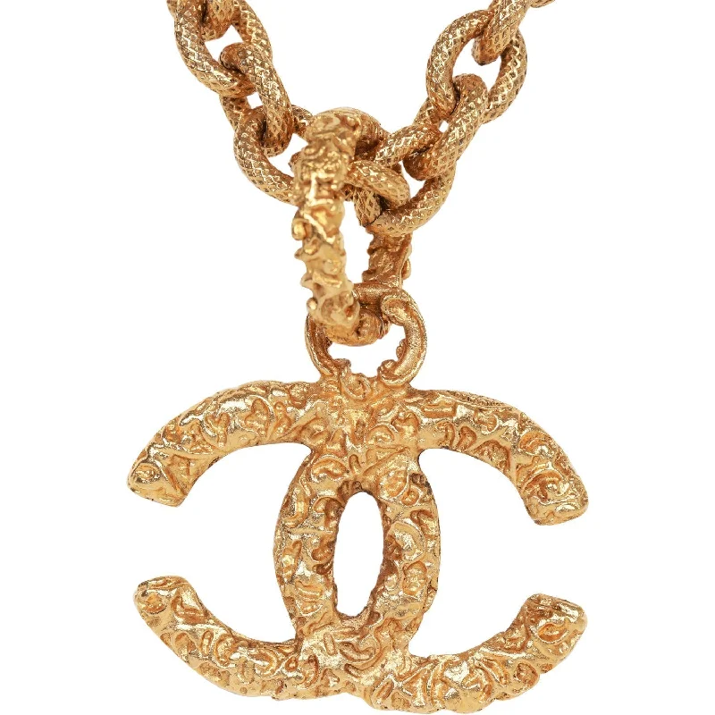 Chanel Vintage Gold Plated Lava CC Pendant Necklace